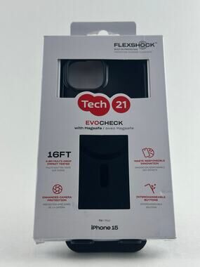 Tech21 FlexShock EvoCheck iPhone 15 Smokey Black MagSafe Case
